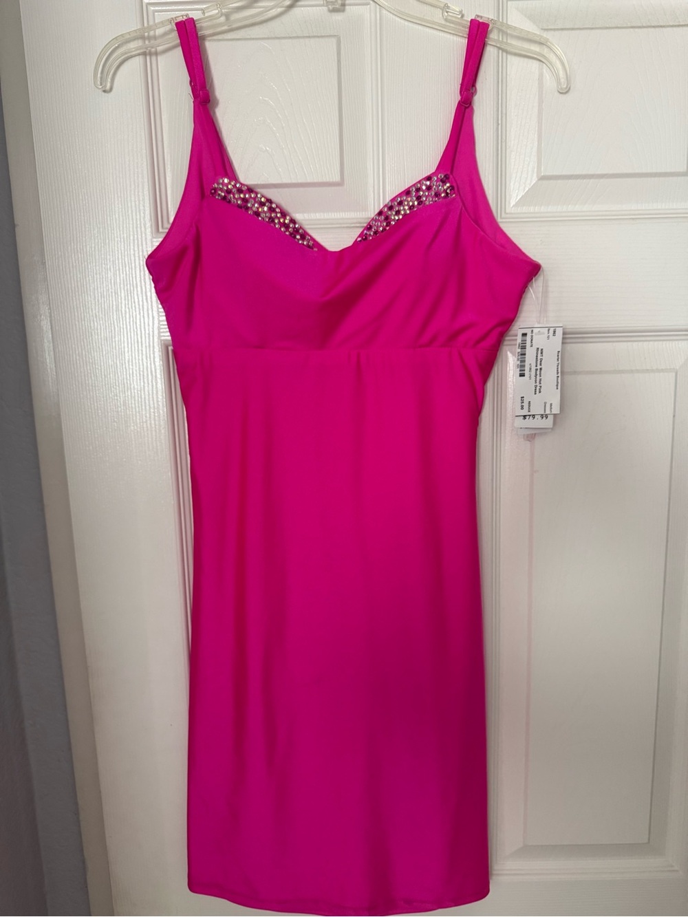 NWT Dear Moon Embellished Hot Pink Spaghetti Strap Mini Dress